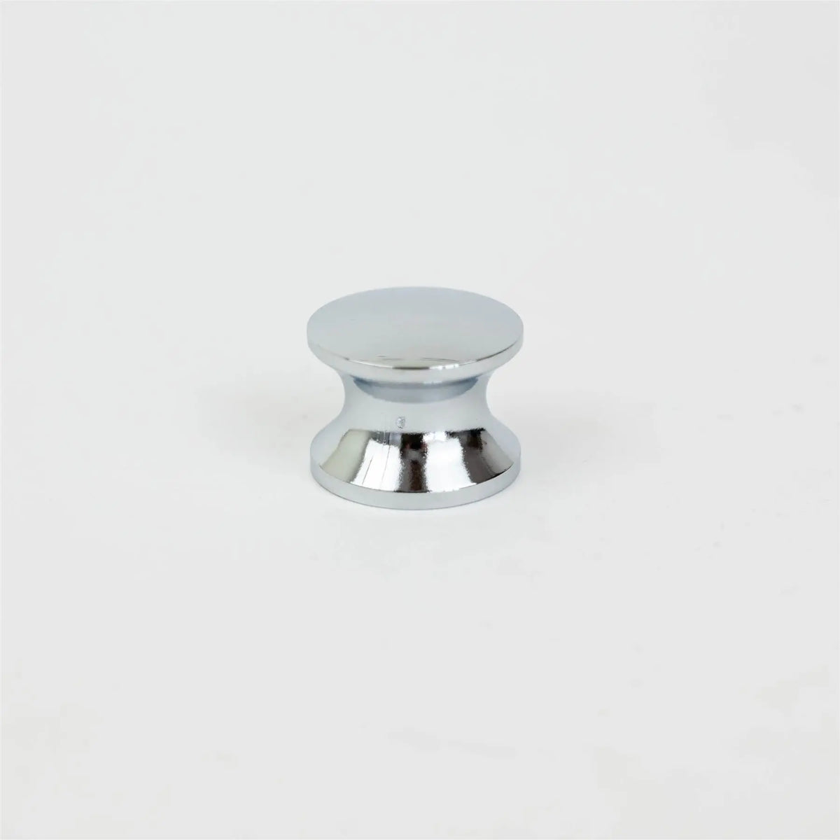 A polished chrome Dethleffs motorhome push catch handle.