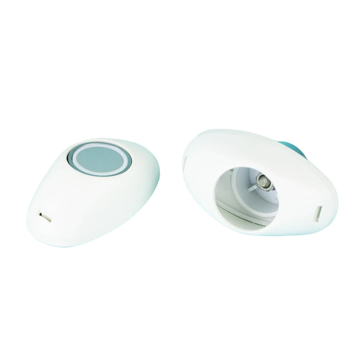 A white Elddis motorhome magnetic door retainer.
