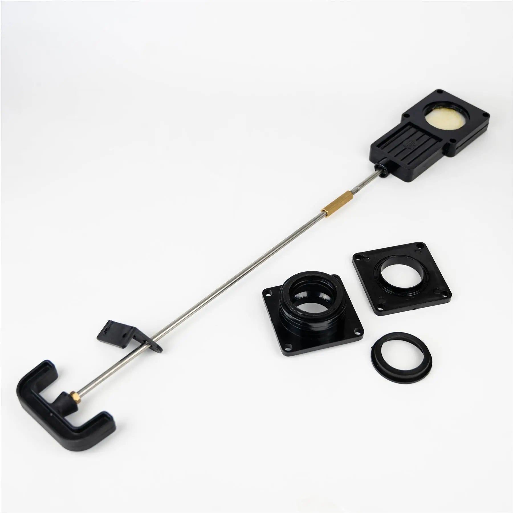 A black Roller Team motorhome water drain valve.