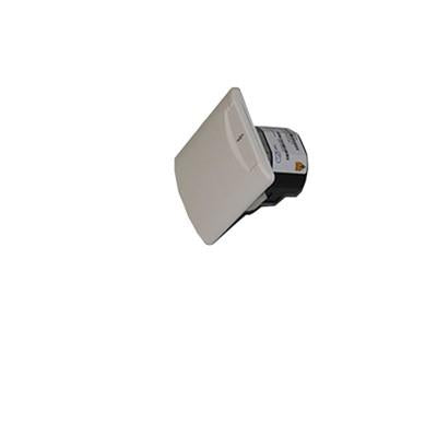 Side view of white mains inlet on a white background