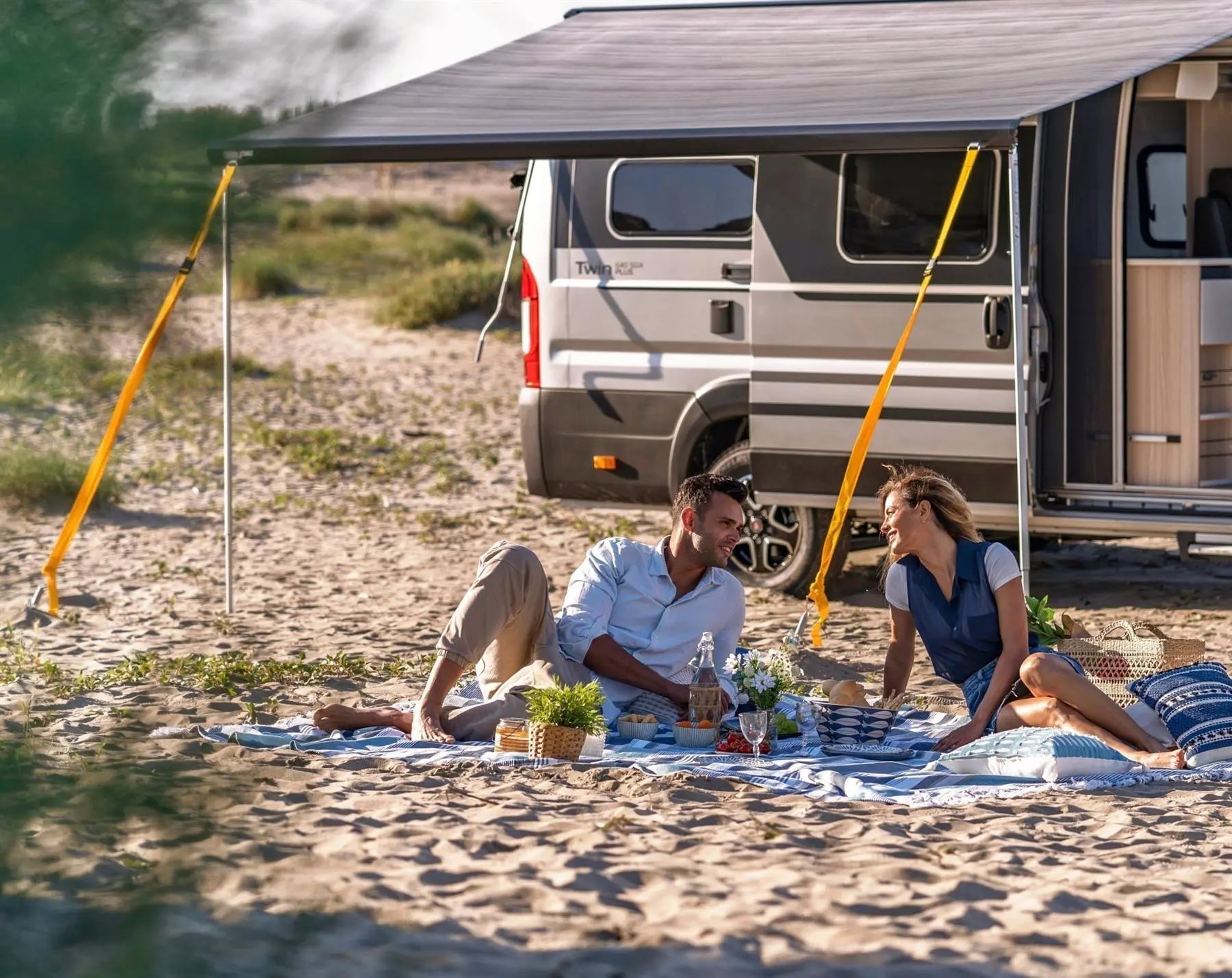 Awning accessories being used at the beach