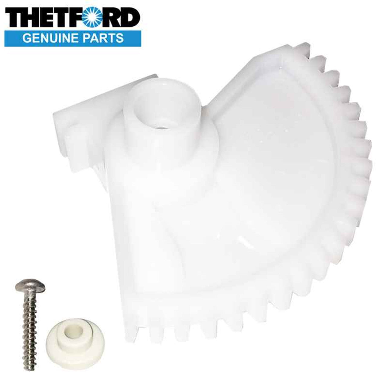 White plastic component with a screw and washer on a white background, featuring Thetford logo.
