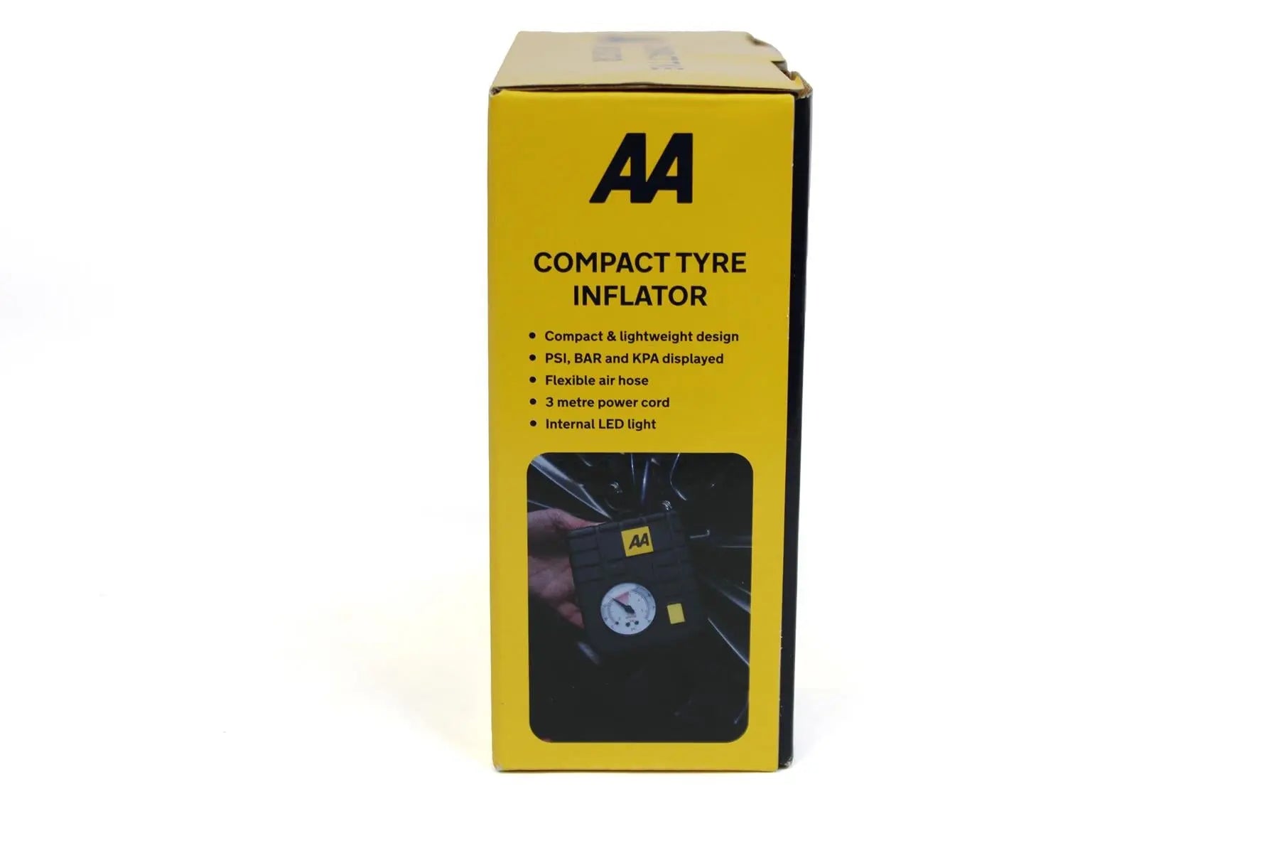 A black AA compact tyre inflator.
