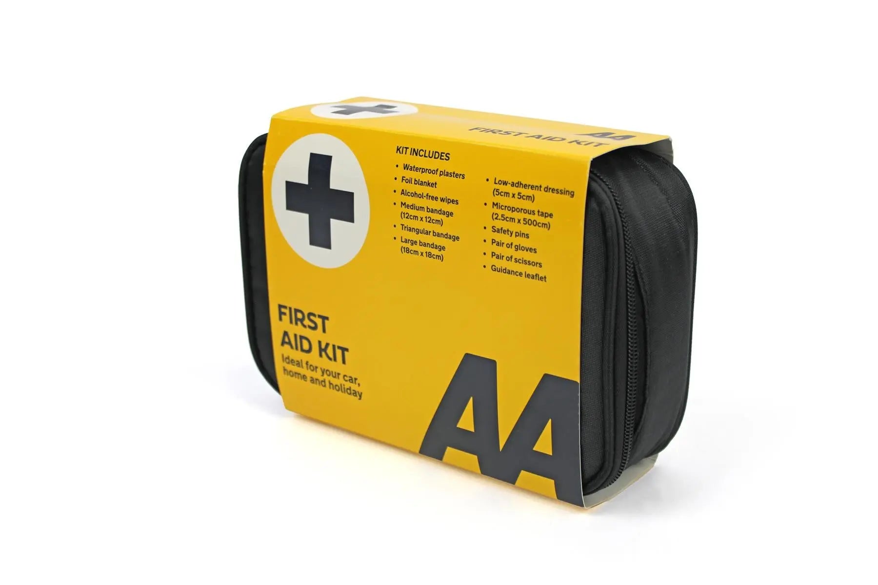 Medical equipment in an AA first aid kit black bag.