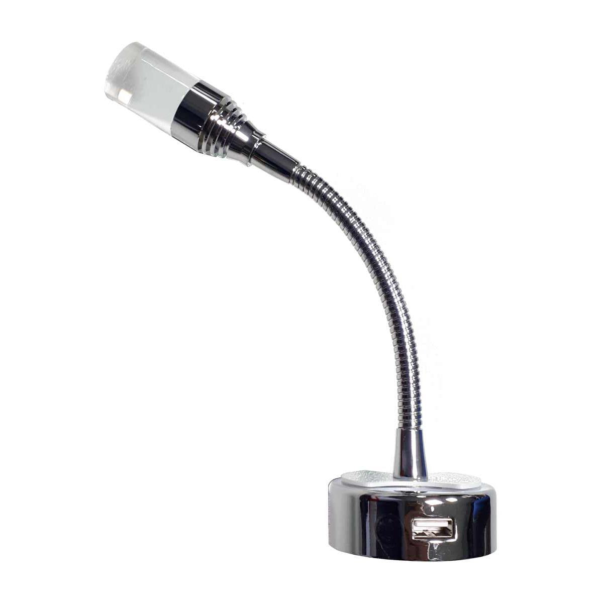 Dimatic Silver Flexi Spotlight with USB Port (12V / 1W / Warm White / IP20)
