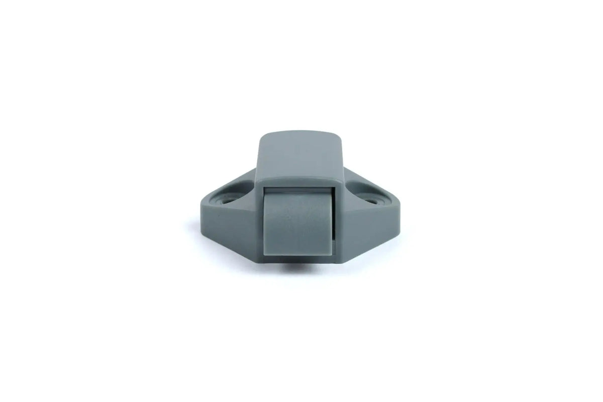 A grey Roller Team motorhome internal door catch.