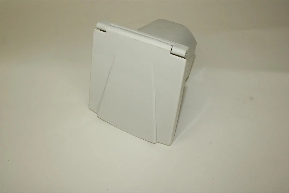 A white Dethleffs motorhome barbecue point.