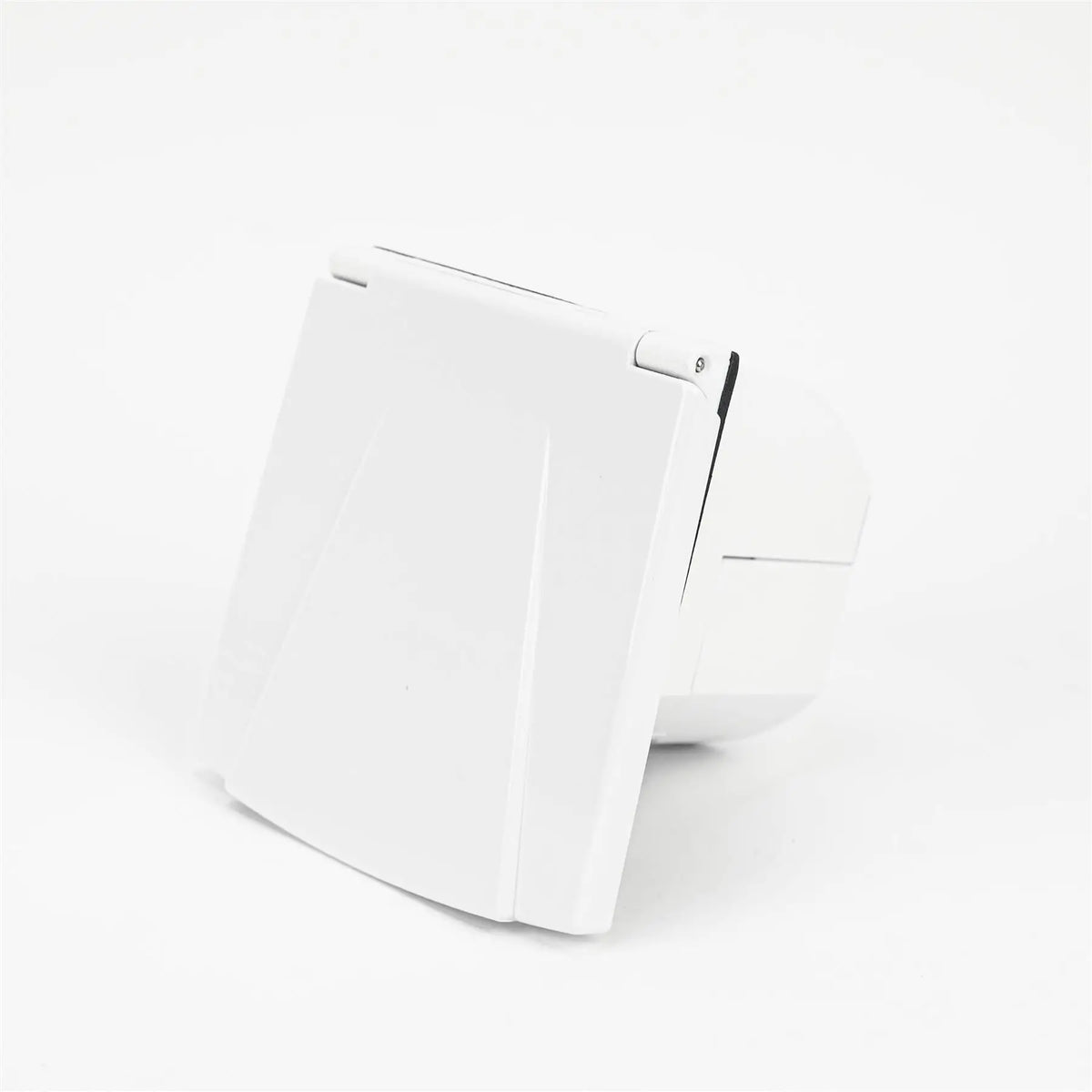 A white Dethleffs motorhome 230V Inlet Socket.