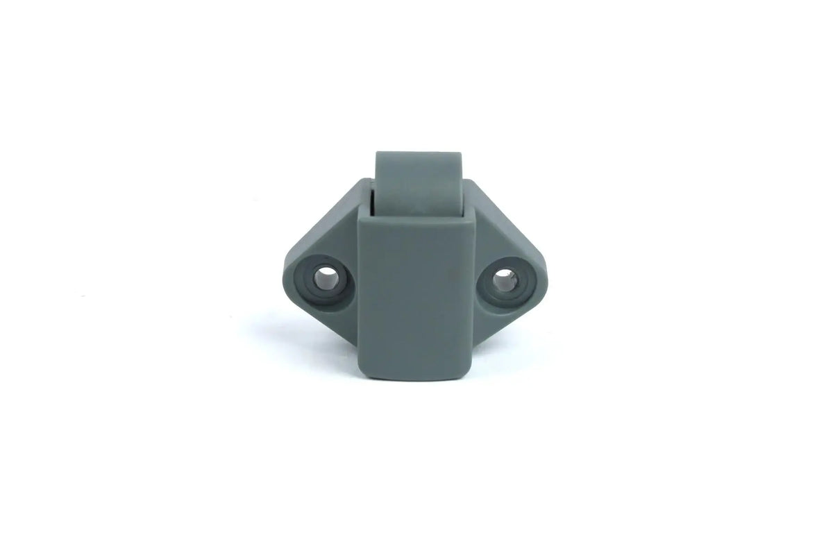 A grey Roller Team motorhome internal door catch.