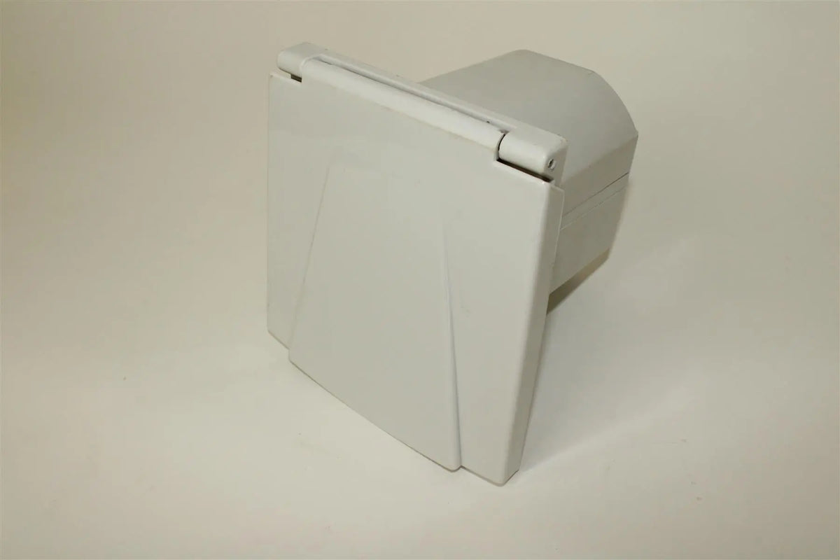 A white Dethleffs motorhome barbecue point.