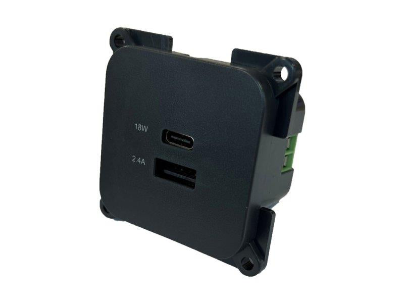 A sleek and practical dual-USB charging socket designed for modern leisure-vehicle or mobile electrical installations