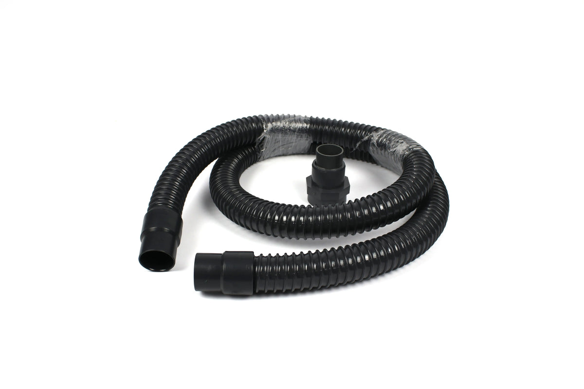 A black Dethleffs motorhome wastewater hose.