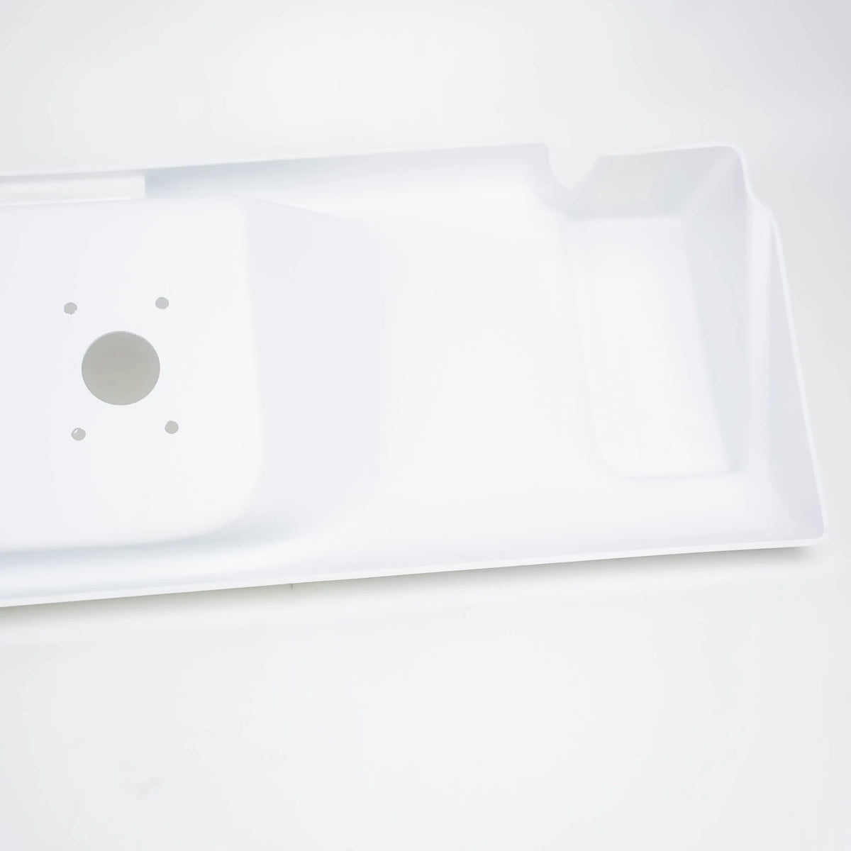 Close up of a white Elddis Autoquest motorhome rear centre bumper panel.