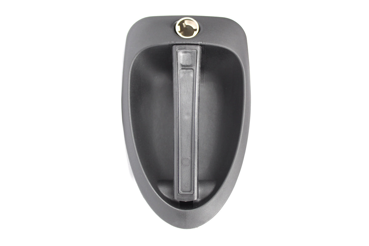 A black Dethleffs motorhome habitation door handle.
