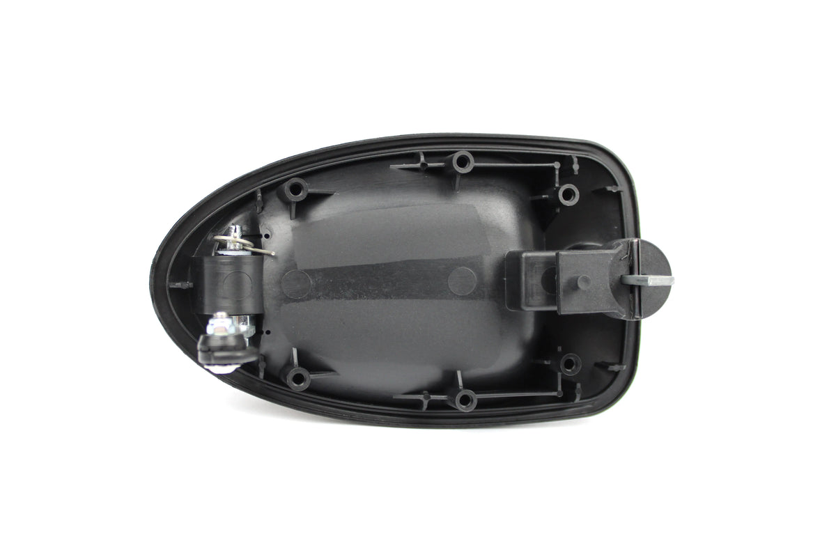 A black Dethleffs motorhome habitation door handle.