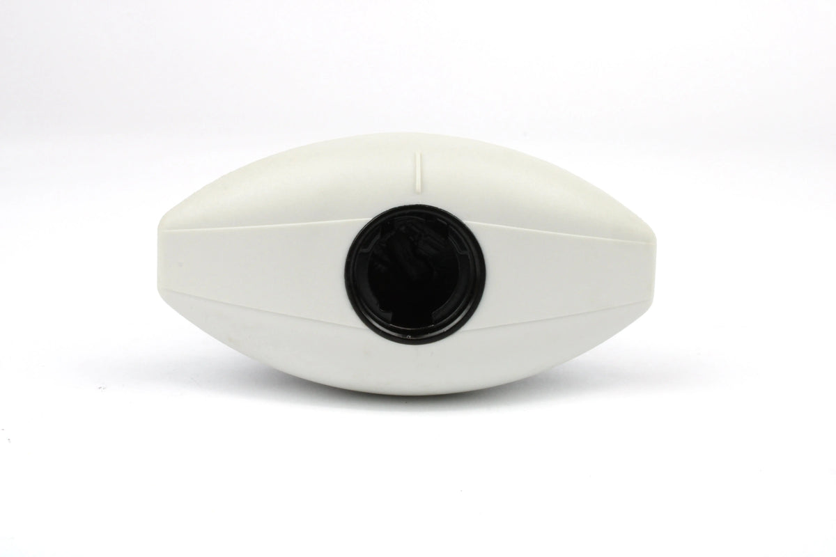 A white Roller Team motorhome locker door handle.