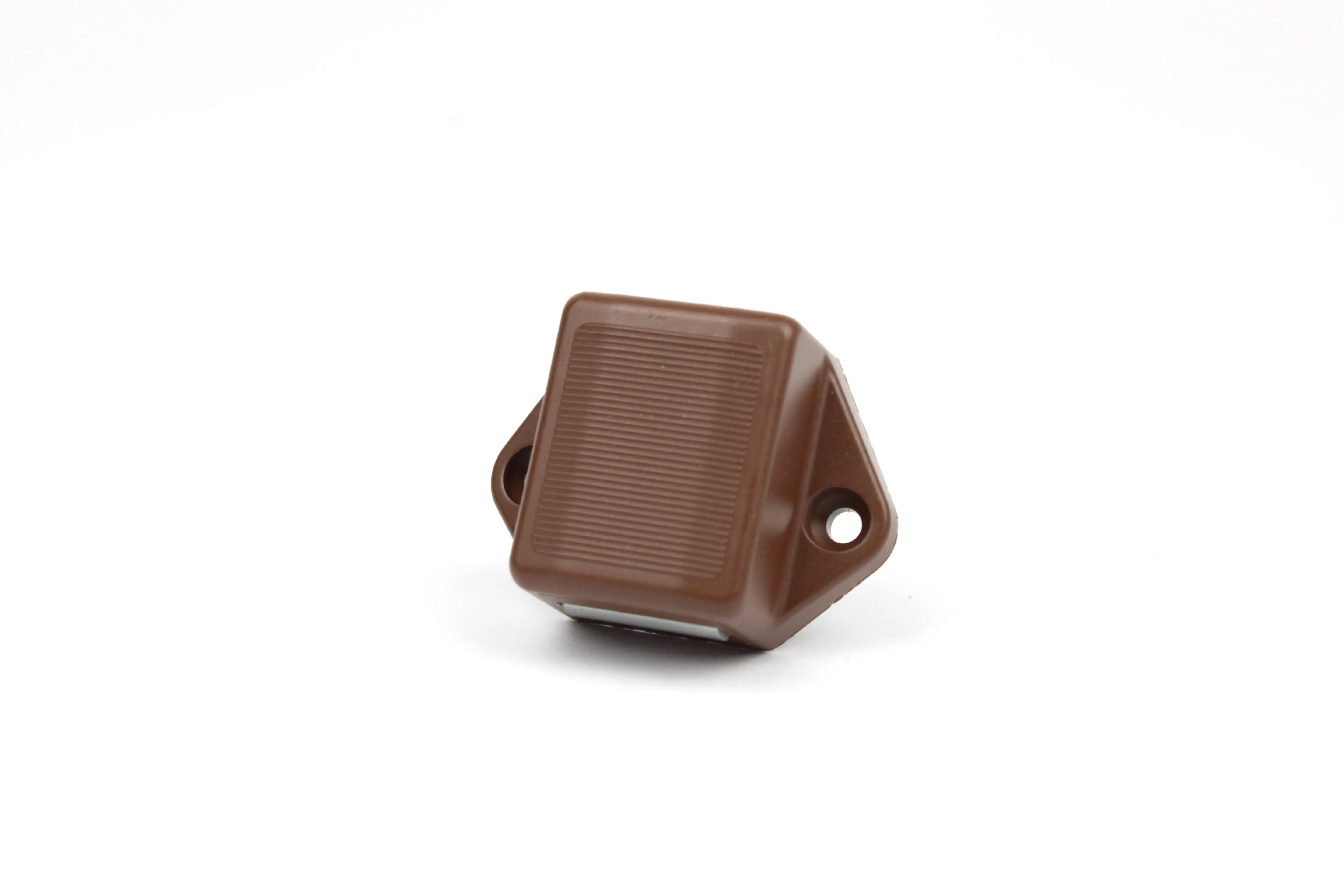 A brown Auto-Trail motorhome locker catch.