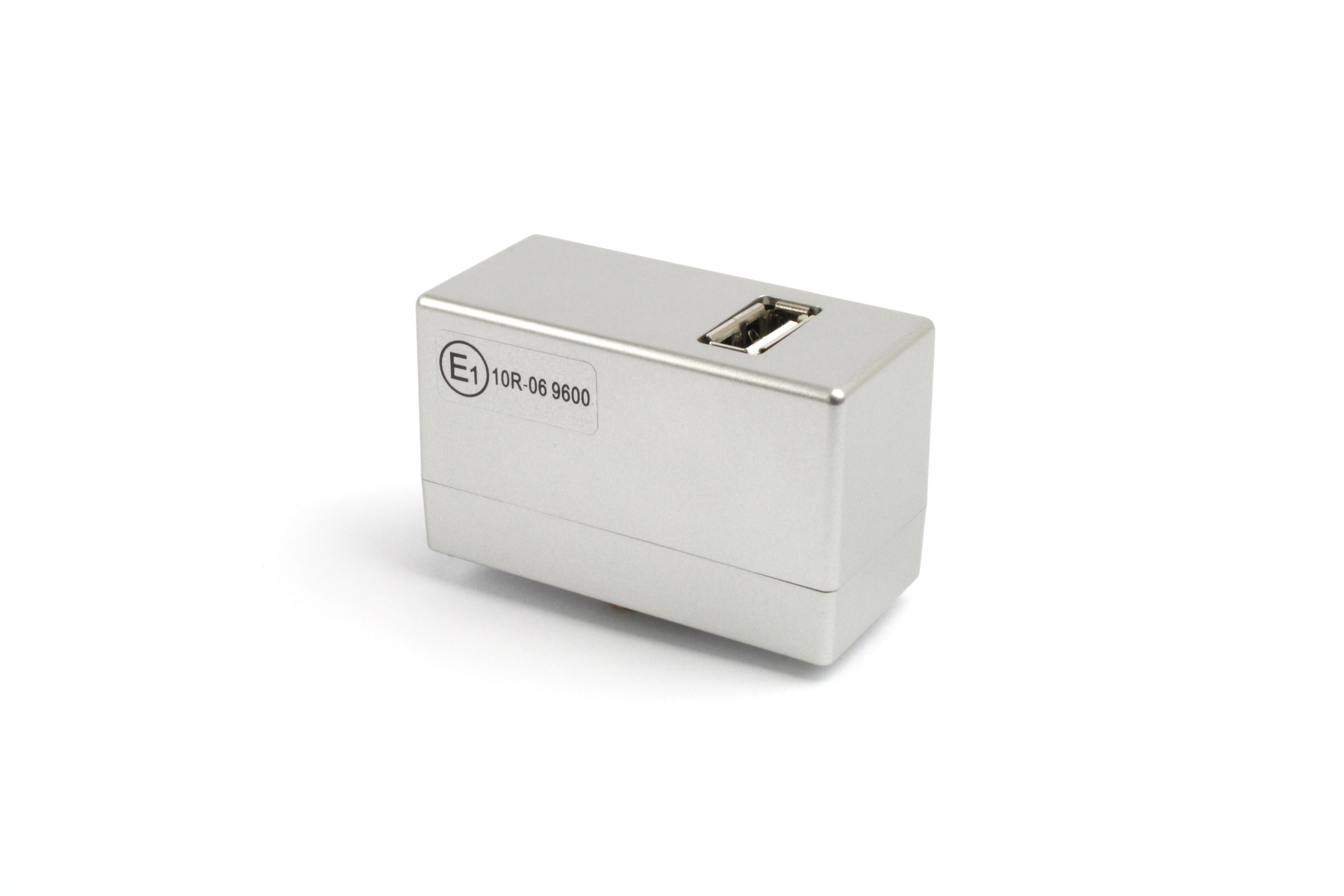 Metallic USB socket on a white background