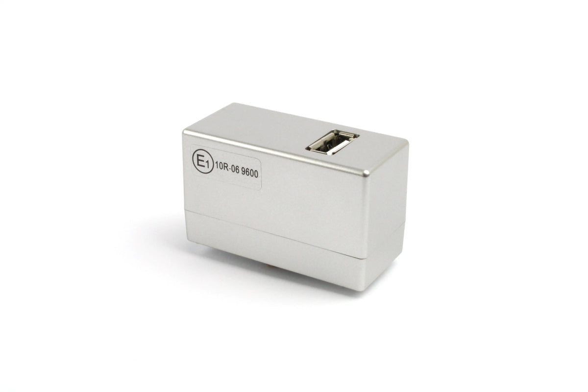 Metallic USB socket on a white background
