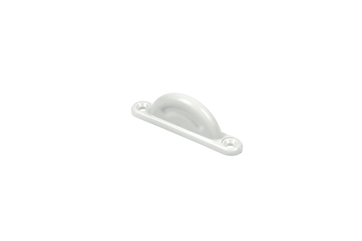 A white Dethleffs motorhome habitation door retainer catch.