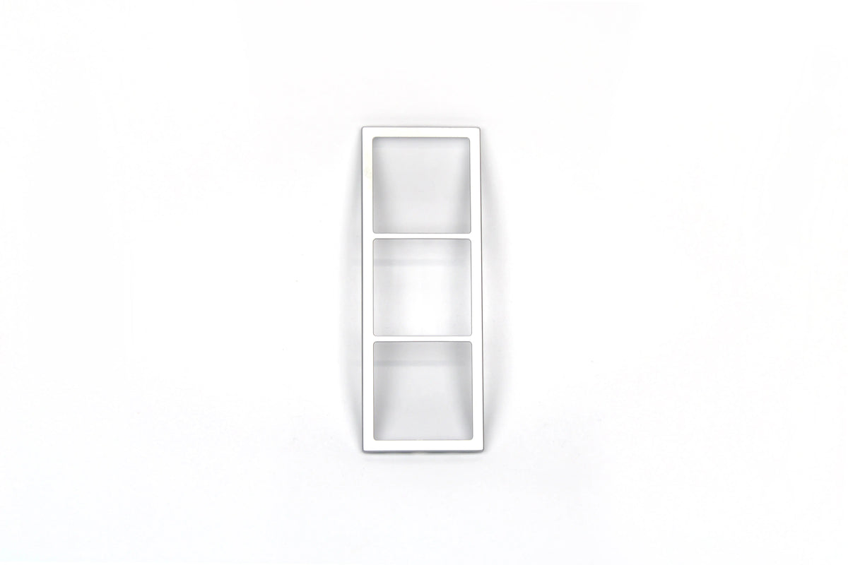 A chrome Dethleffs motorhome three-way faceplate.