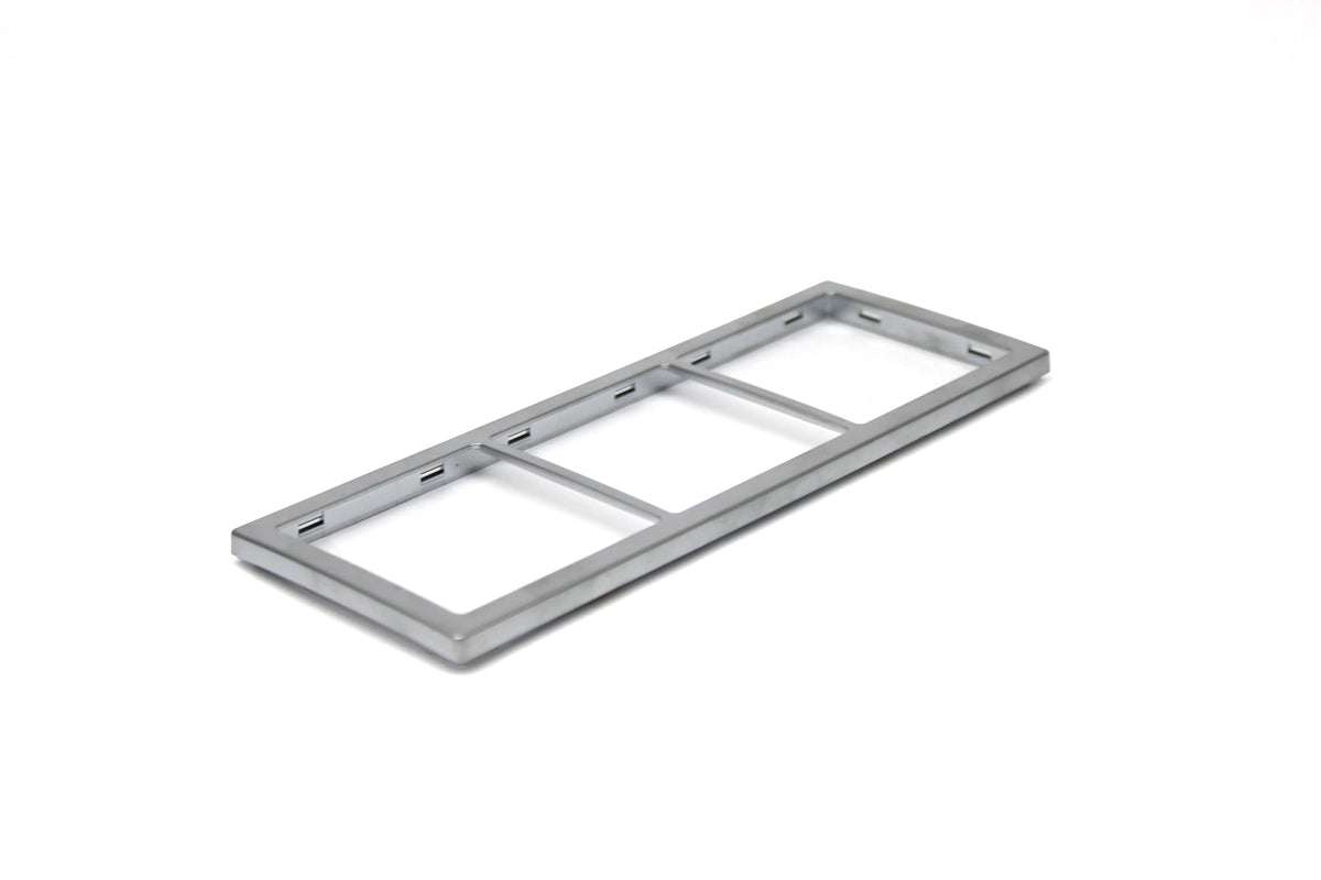 A chrome Dethleffs motorhome three-way faceplate.