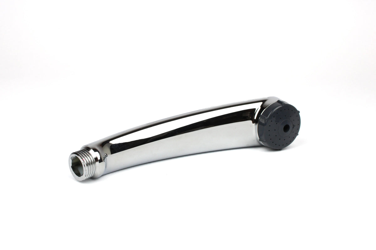 Chrome shower head on white background