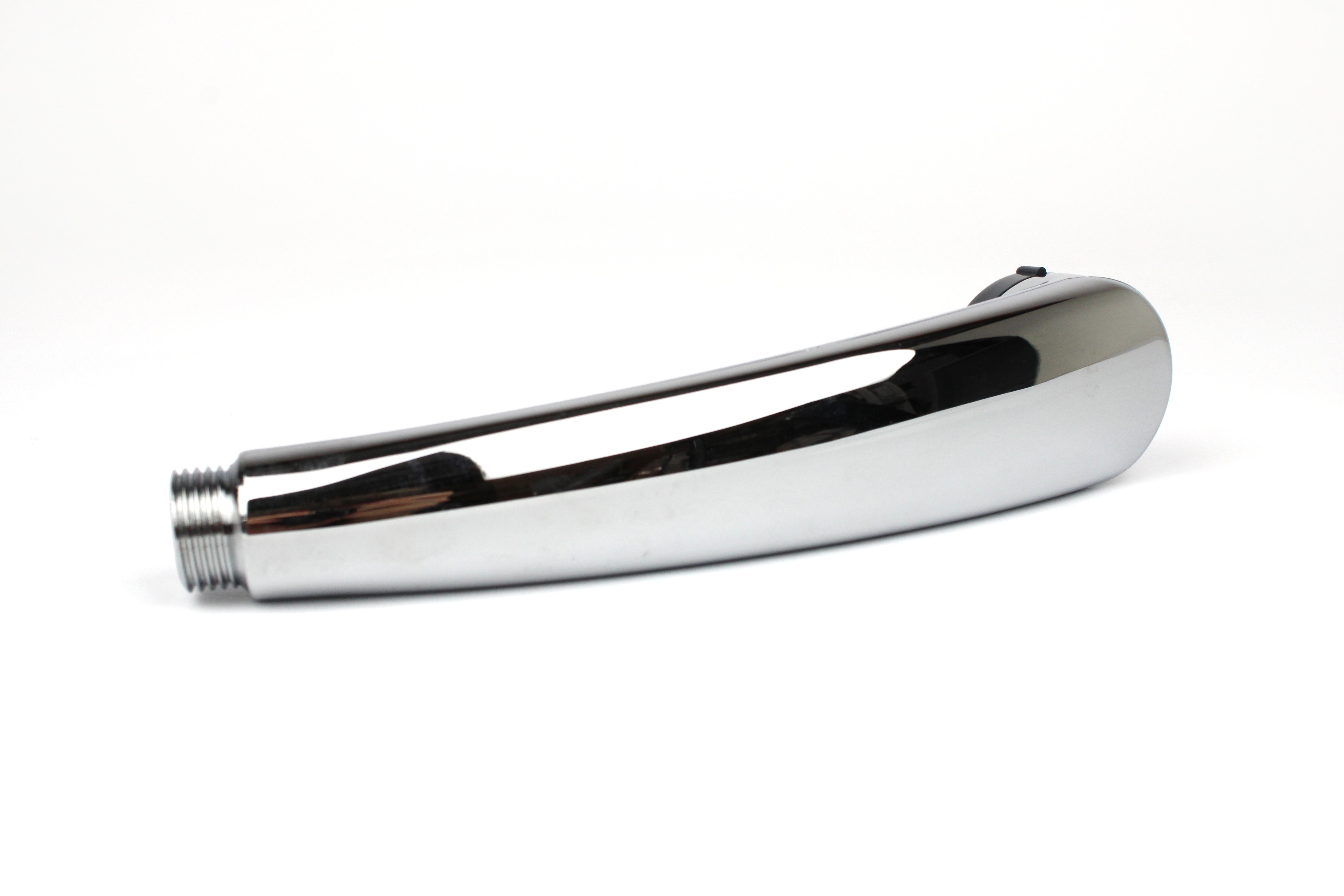 Chrome shower head on white background