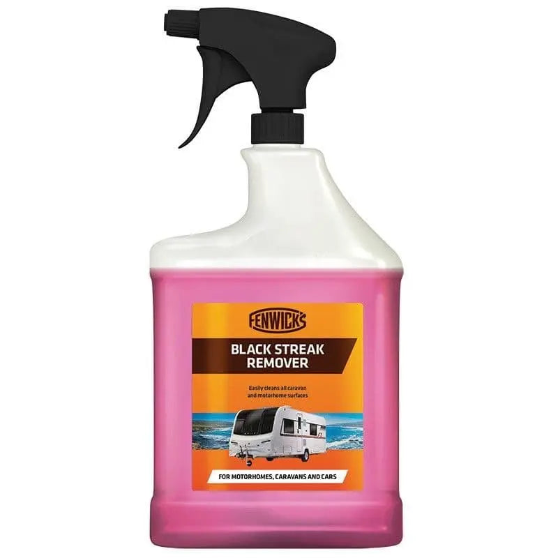 Fenwicks Black Streak Remover bottle with a white label on a white background