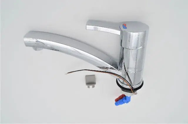 A chrome Dethleffs motorhome mixer tap.