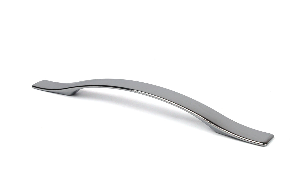 A silver wave-shaped Roller Team motorhome cupboard handle.