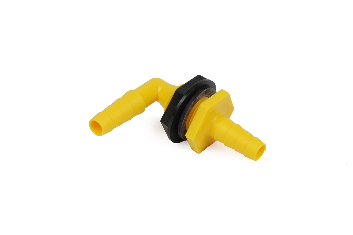A yellow Dethleffs motorhome tank feed through.