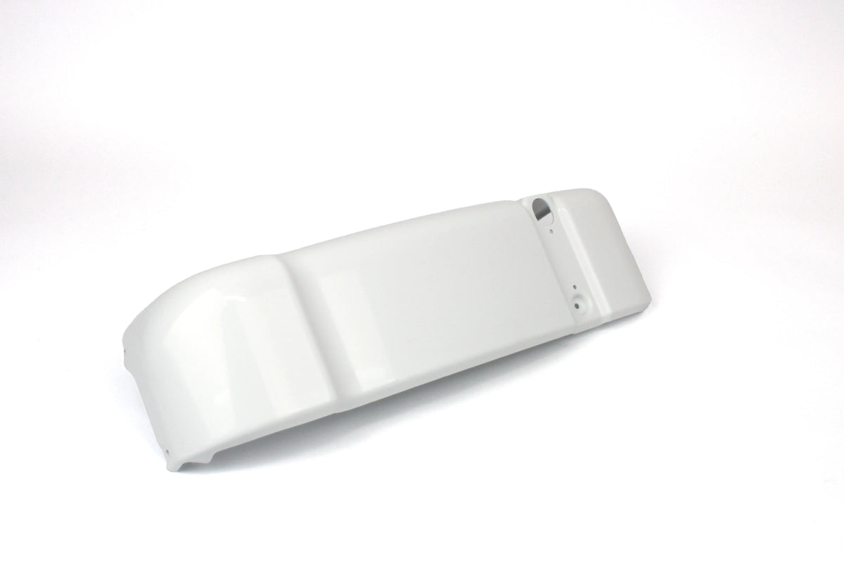 A pair of white Dethleffs Trend motorhome bumper end caps.