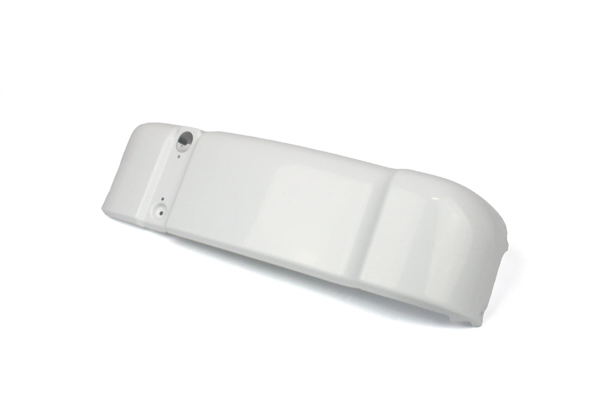 A pair of white Dethleffs Trend motorhome bumper end caps.