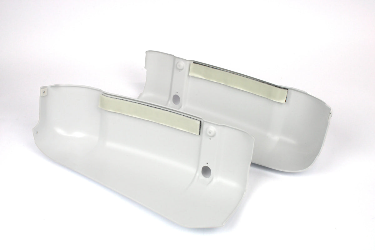 A pair of white Dethleffs Trend motorhome bumper end caps.