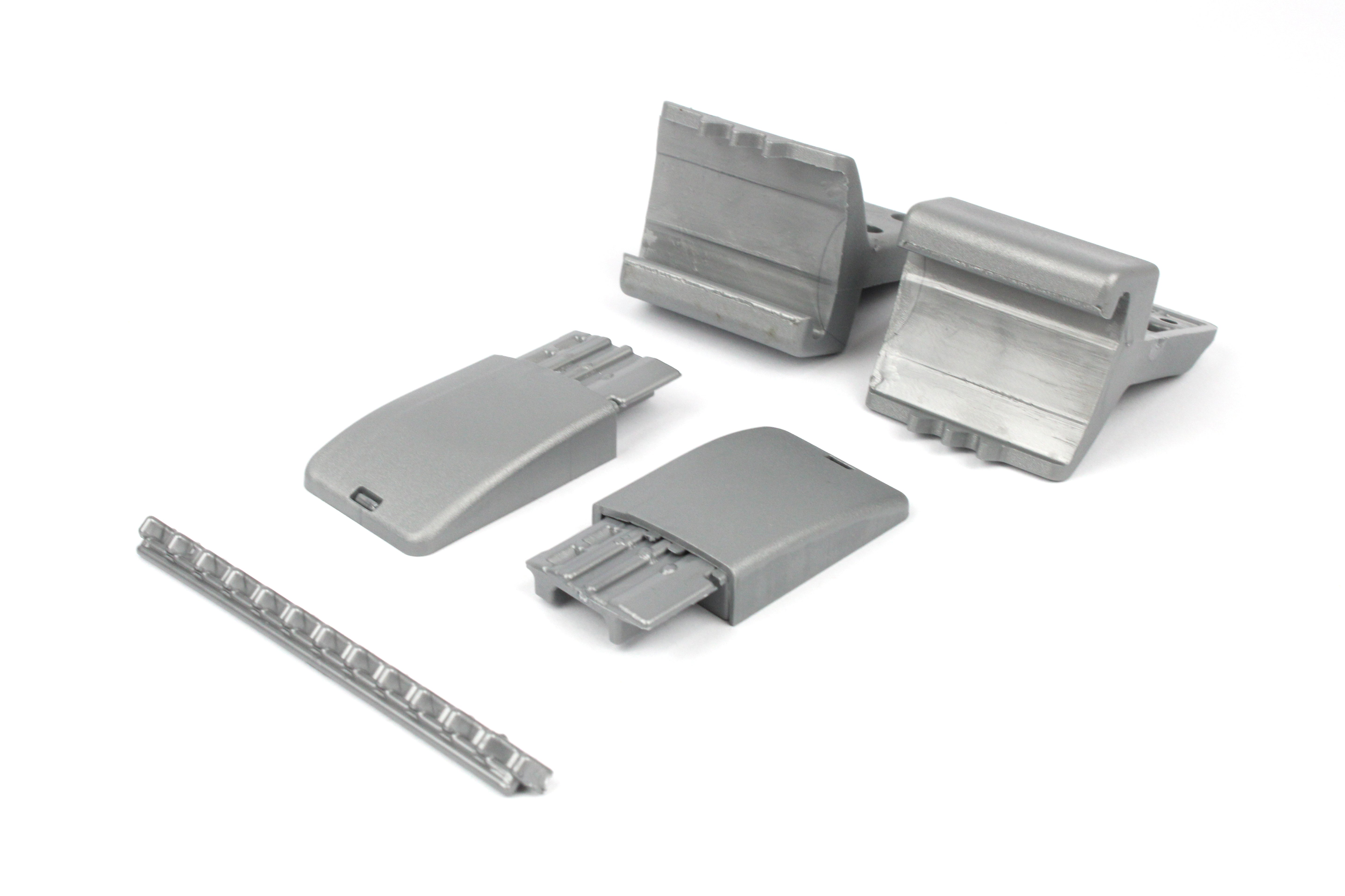 Table rail with fixtures on white background