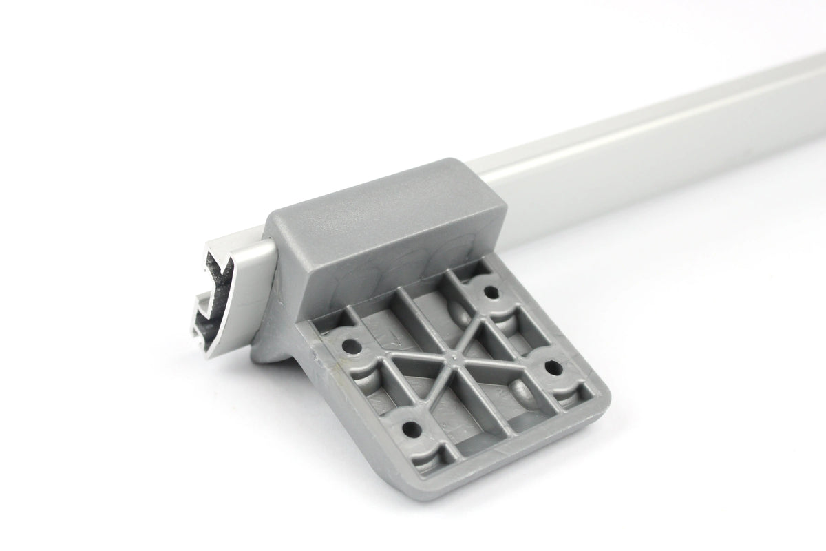 Table rail with fixtures on white background