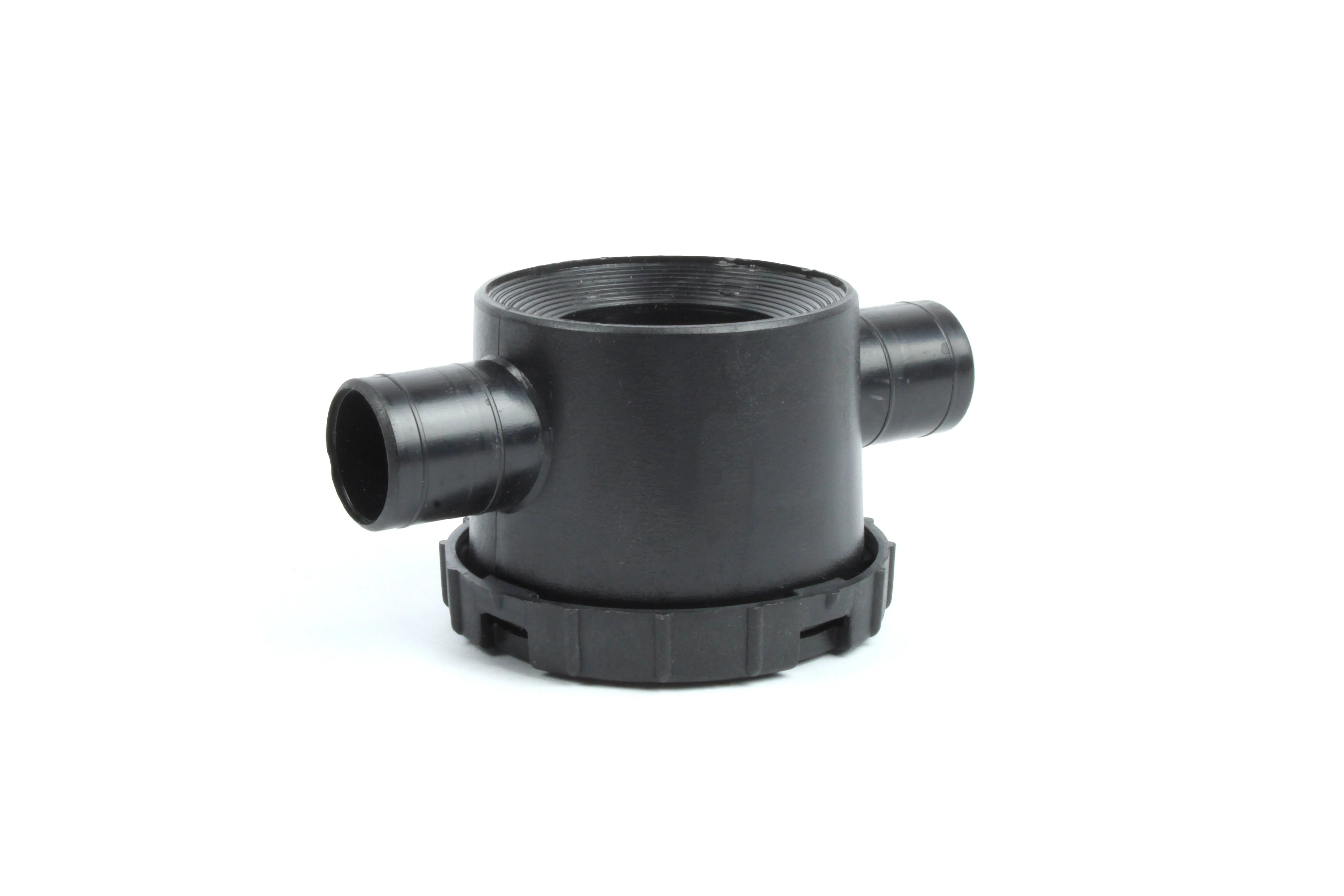 A black plastic Dethleffs motorhome siphon with odour trap.