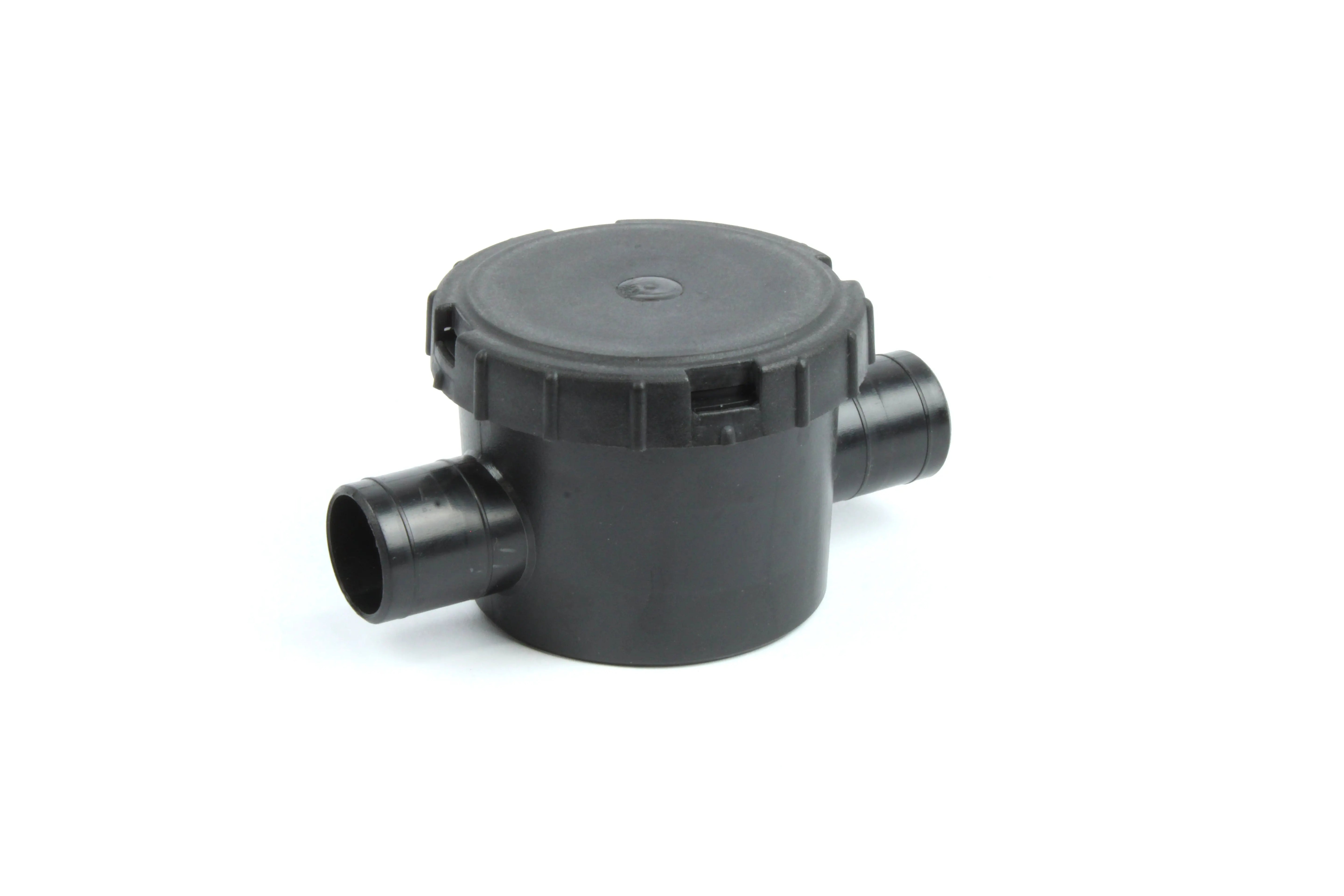 A black plastic Dethleffs motorhome siphon with odour trap.