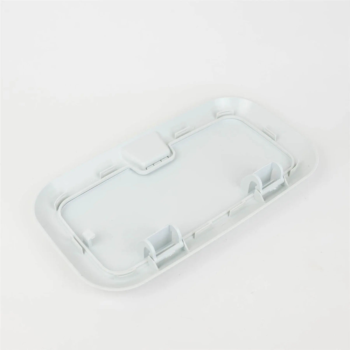 A white Dethleffs motorhome fuel filler access door.
