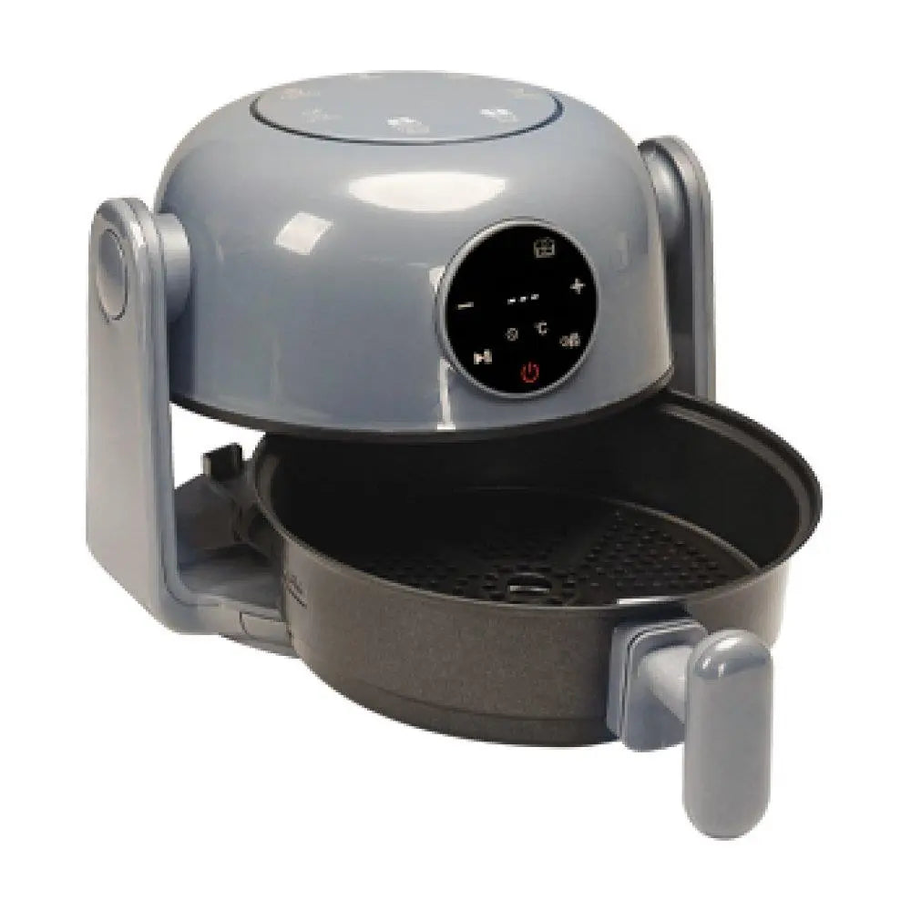 A grey air fryer and hob.