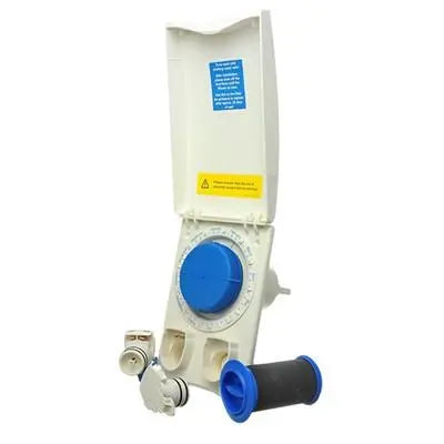 White water filter with blue dial on a white background