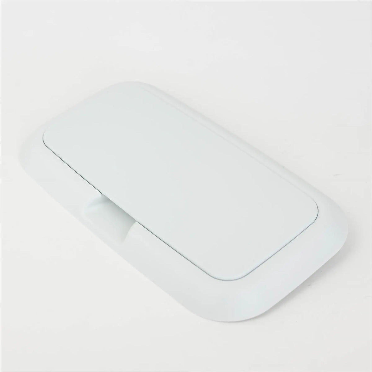 A white Dethleffs motorhome fuel filler access door.