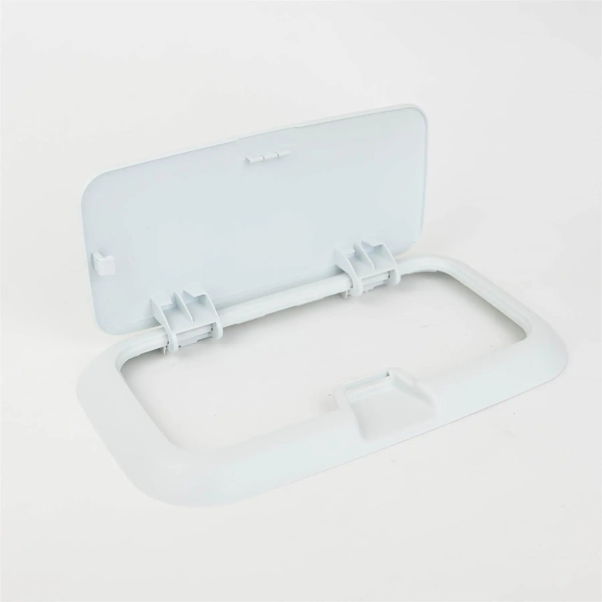 A white Dethleffs motorhome fuel filler access door.
