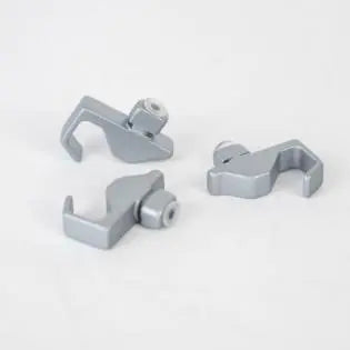 Three matte silver Sunlight motorhome storage hooks.