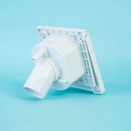 A white Dethleffs motorhome water inlet.