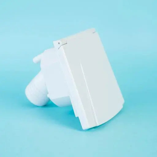 A white Dethleffs motorhome water inlet.