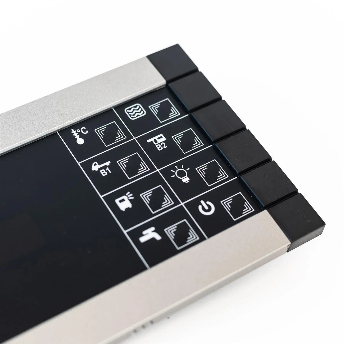 A black Nordelettronica NE268 control panel used in Roller Team motorhomes.