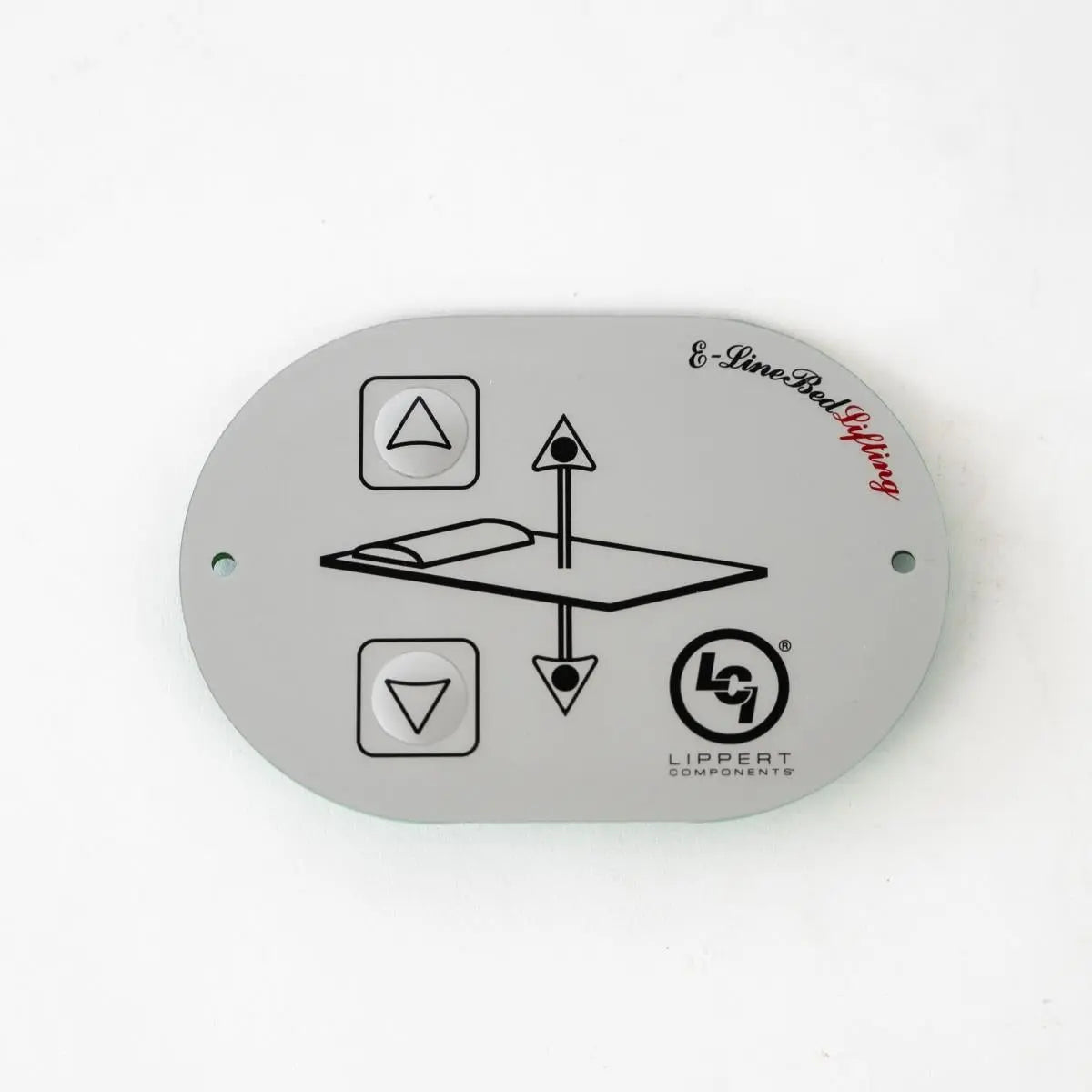 A silver Roller Team motorhome elevating bed controller panel.