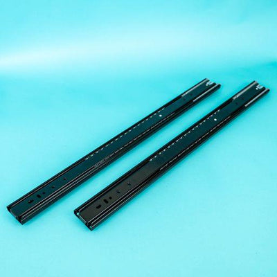 A black wire Dethleffs pull out basket with two black runners.